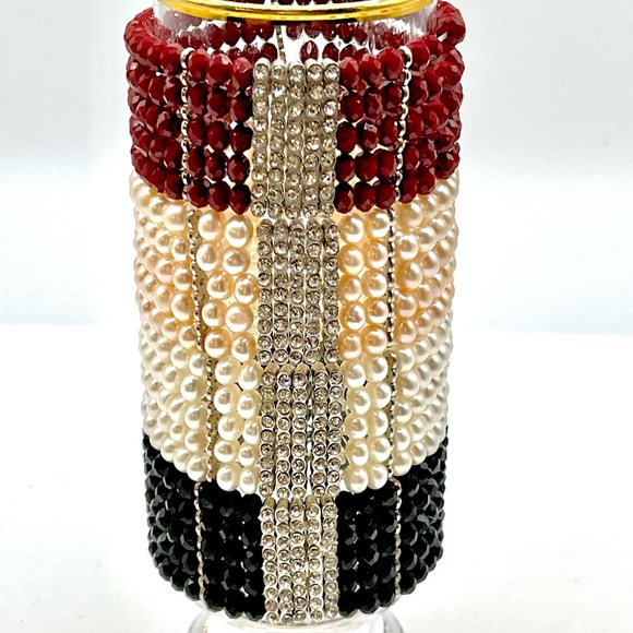 NWT GLAM RED SPARKLY CRYSTAL 5-STRAND STRETCH BRACELET & SILVER CRYSTAL ACCENTS - Picture 7 of 7